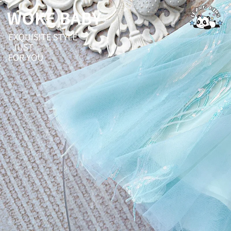 LEZONKIDS - Customizable Hot Selling Mesh Embroidery Tassel Children Clothes Pearl Tank Top Super Fairy Sequin Girls Dress